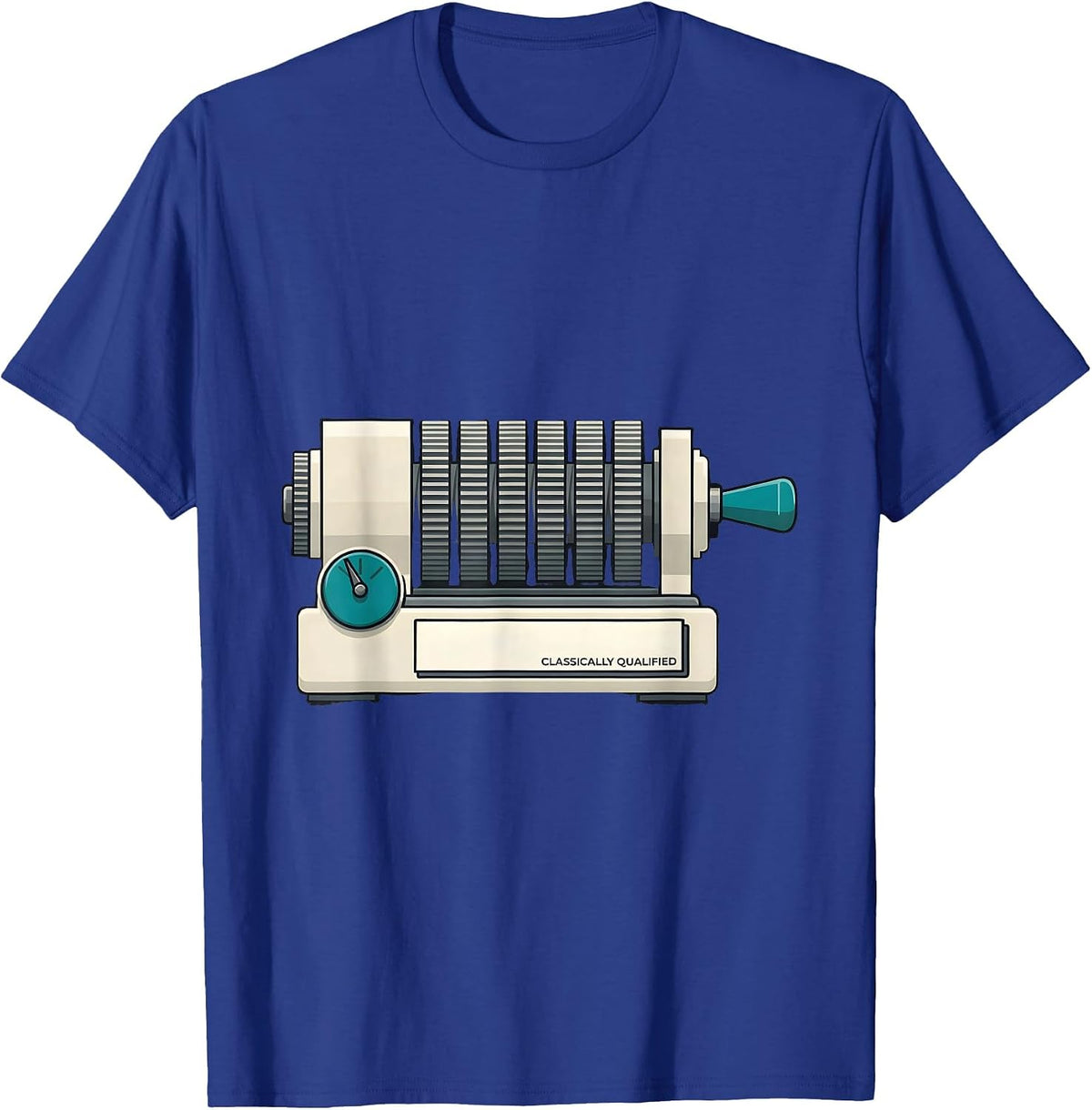 Men's Classically Qualified Retro Mechanical Analog Calculator T-Shirt - Royal Blue