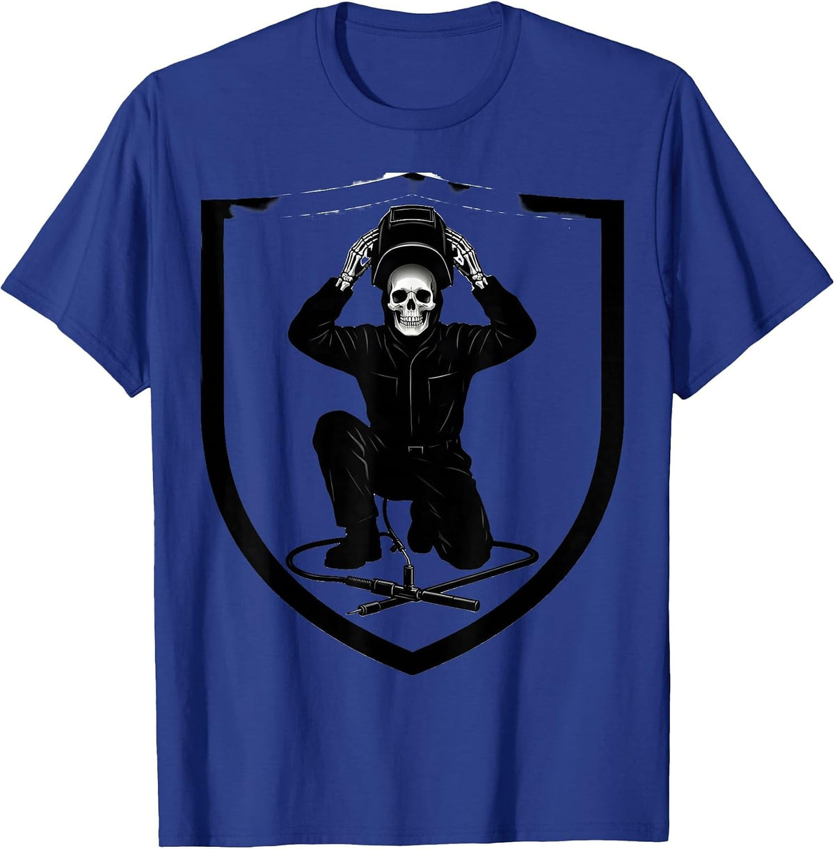 Men's Skeletal Welder Silhouette Tradesman Humor Gift T-Shirt - Royal Blue