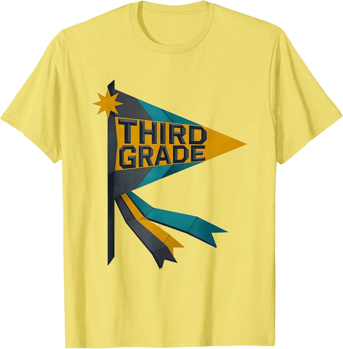 Men's Third Grade Midcentury Modern Girls Back To School Pennant T-Shirt - Lemon Yellow