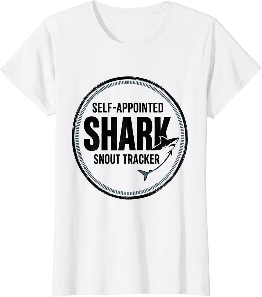 Women's Self-Appointed Shark Snout Tracker Funny Ocean Animal Humor T-Shirt - White