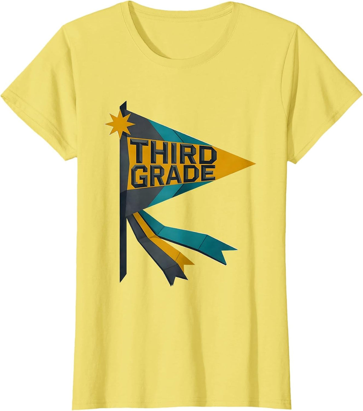 Women's Third Grade Midcentury Modern Girls Back To School Pennant T-Shirt - Lemon Yellow