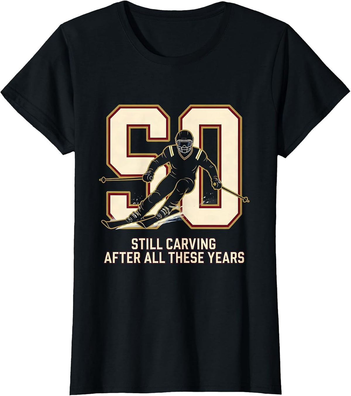 Women's Still Carving After All These Years Vintage Skiing Gift T-Shirt - Black