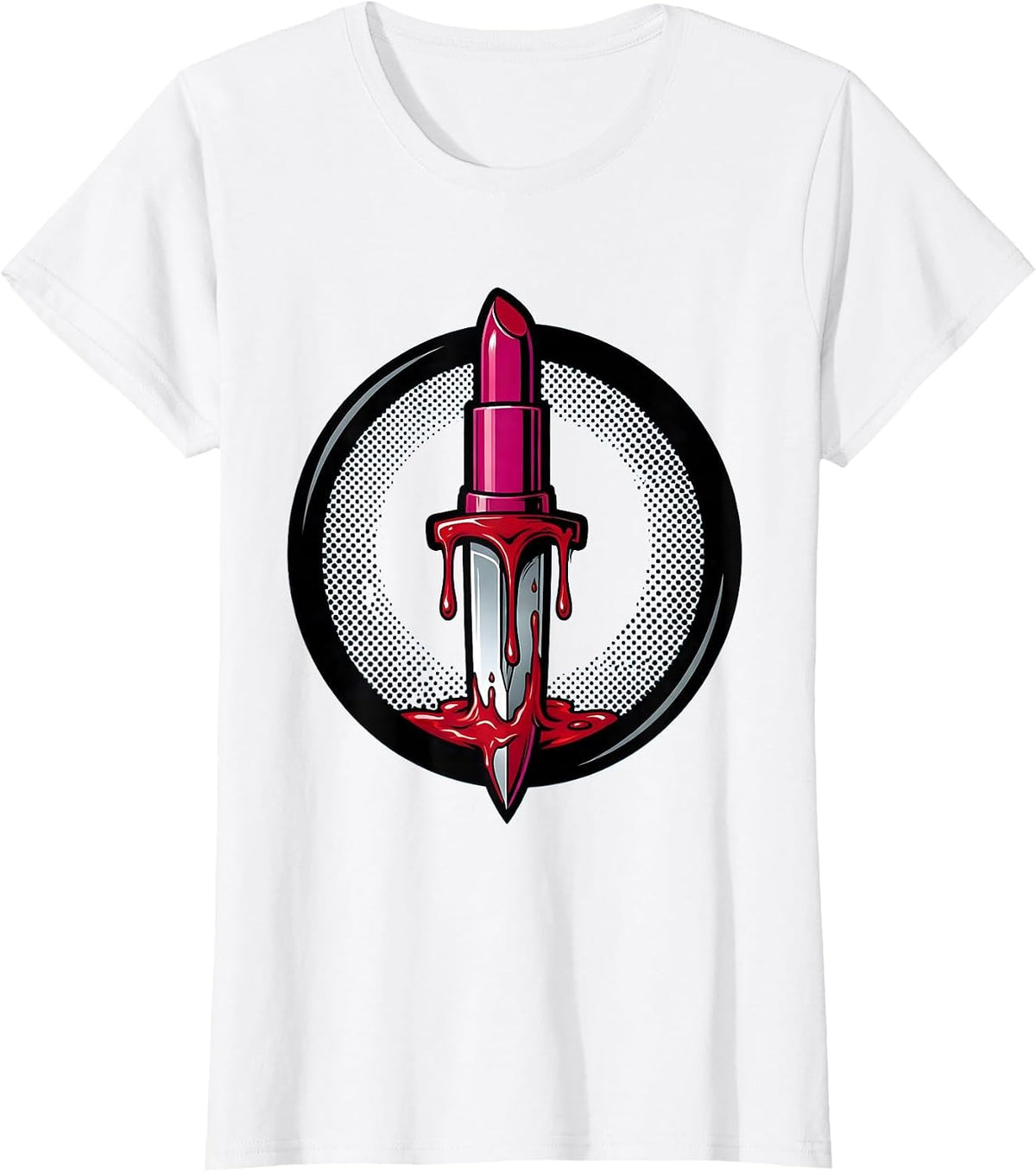 Women's Dagger Lipstick Drip Punk Graphic Design T-Shirt - White