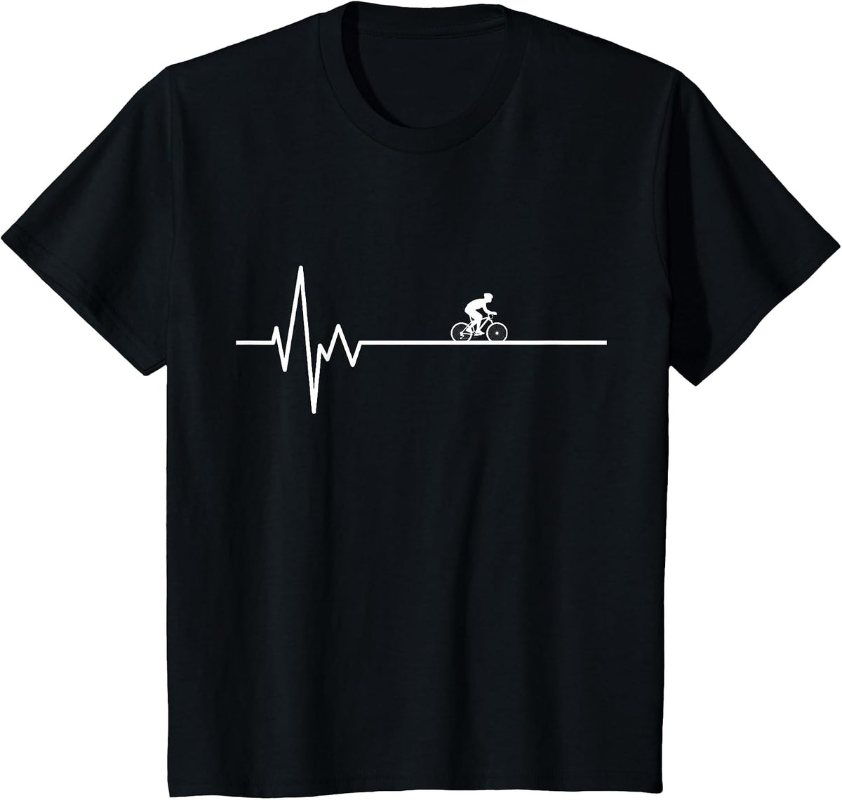 Bike Motif Bicycle Cyclist ECG Heartbeat Bicycle T-Shirt - Black