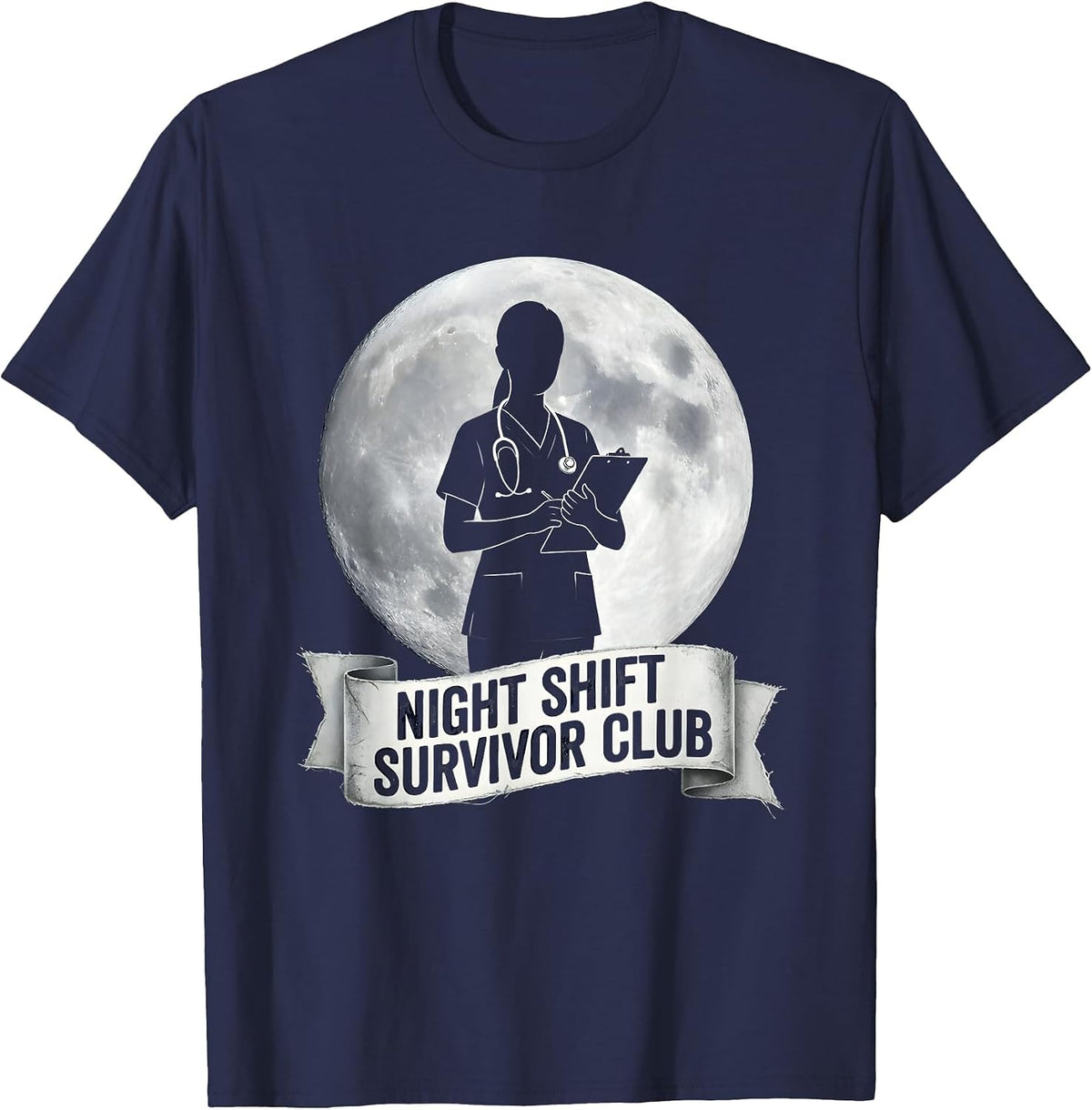 Night Shift Survivor Club Nursing Design T-Shirt - Navy Blue