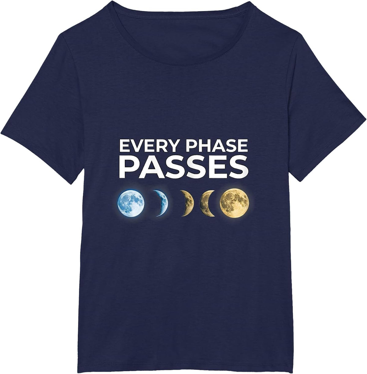 Women's Every Phase Passes Cosmic Moon Phases Astronomy Celestial T-Shirt - Navy Blue