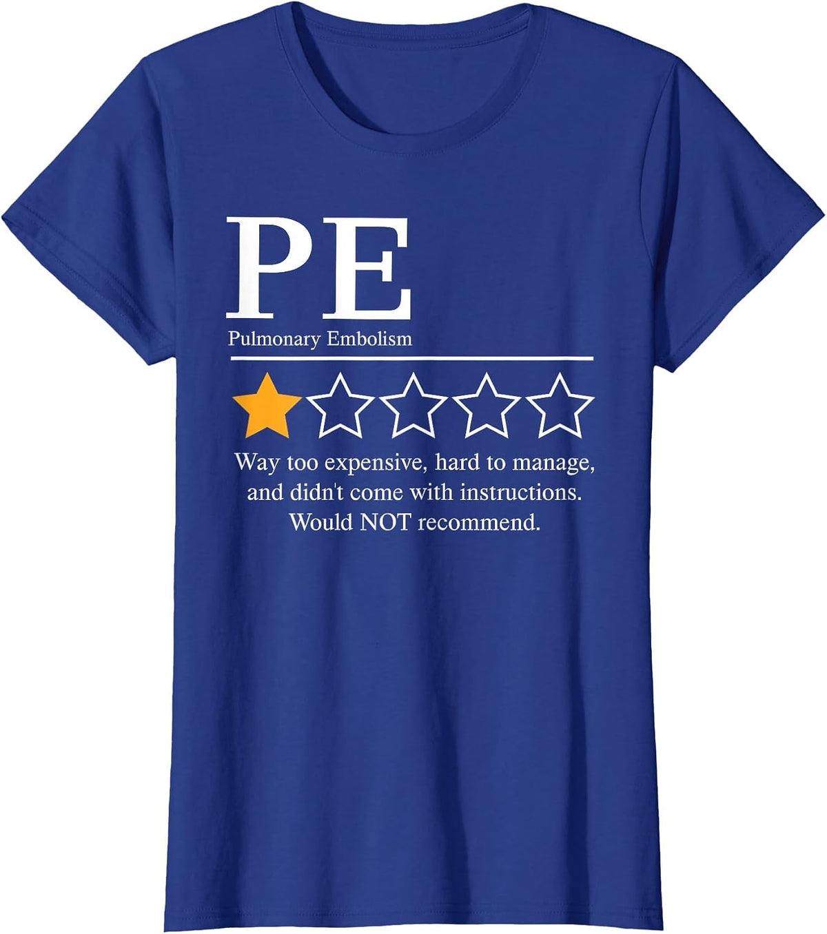 Pulmonary Embolism Awareness Day 2026 Not Recommend Funny T-Shirt - Royal Blue