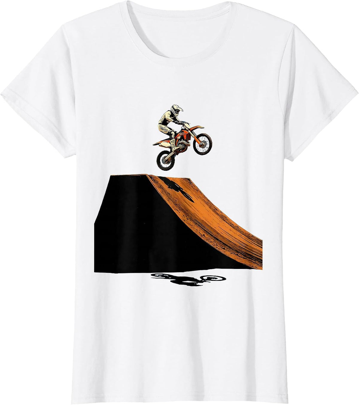 Dirt Biker Launching Off Massive Ramp Graphic T-Shirt - White