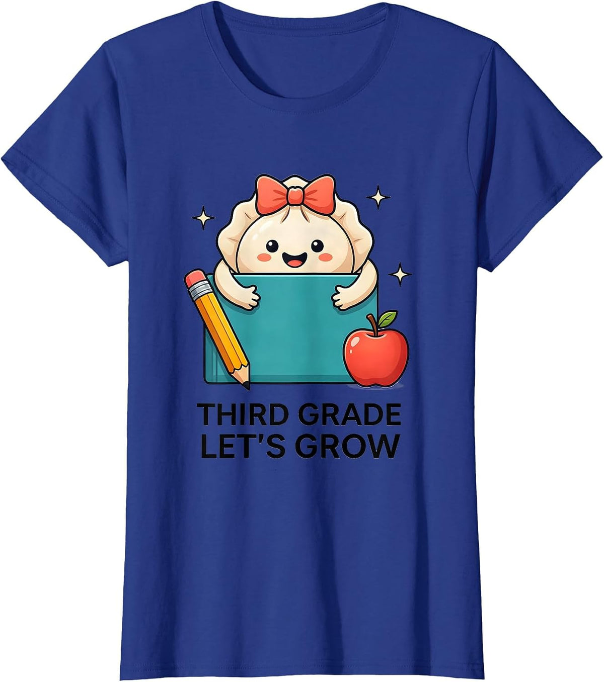 Women's Third Grade Let's Grow Kawaii Dumpling Girl Teacher Back T-Shirt - Royal Blue