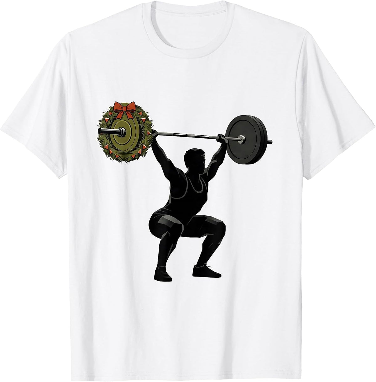 Men's Lifter Deadlift Evergreen Wreath Midcentury Modern Christmas T-Shirt - White