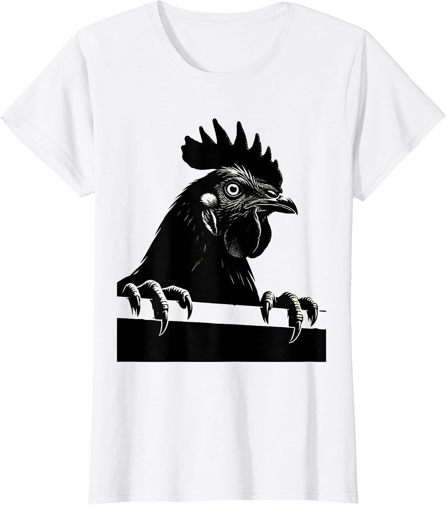 Women's Oversized Chicken Head Funny Novelty Gift for Chicken Lovers T-Shirt - White