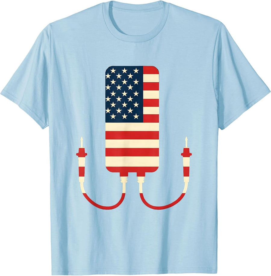 Men's Handheld Multimeter Skilled Trades Worker Patriotic Pride T-Shirt - Baby Blue