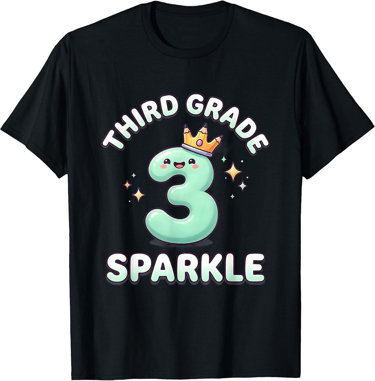 Men's Third Grade Sparkle Cute Kawaii Back to School Grade Girl T-Shirt - Black