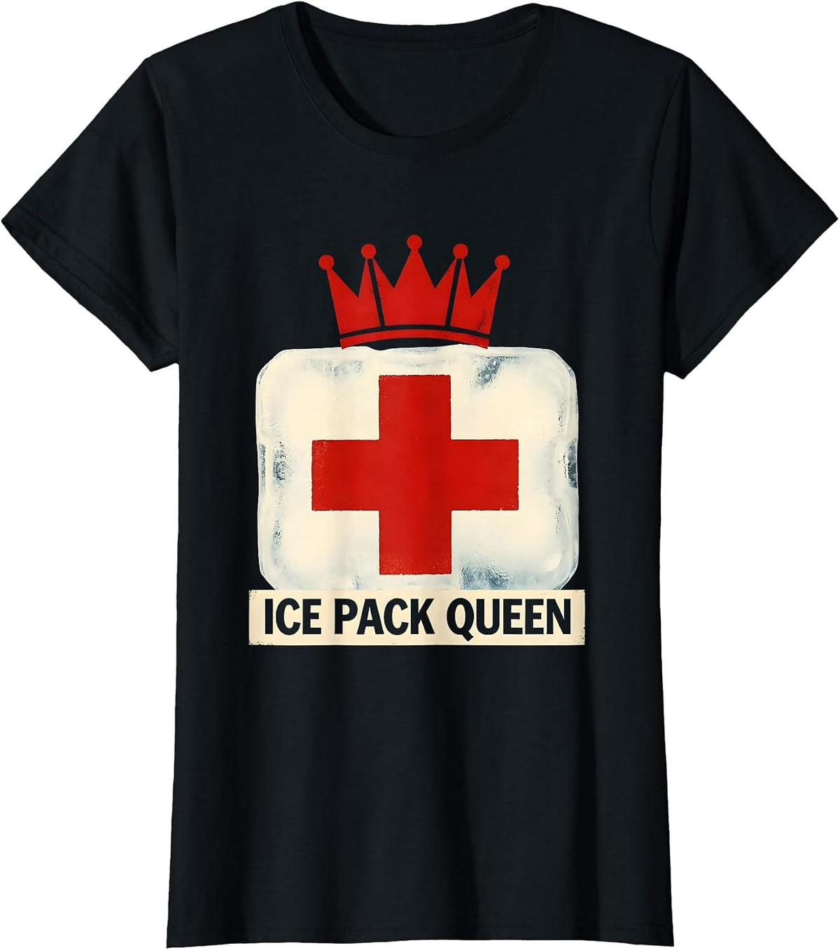 Women's Ice Pack Queen School Nurse Design T-Shirt - Black