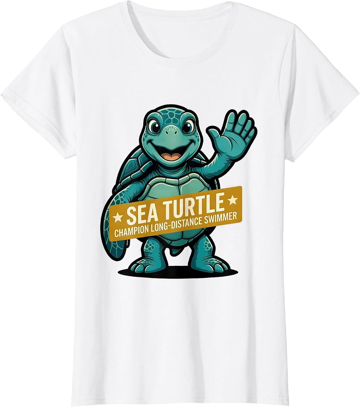 Sea Turtle: Champion Long-Distance Swimmer Retro Mascot T-Shirt - White