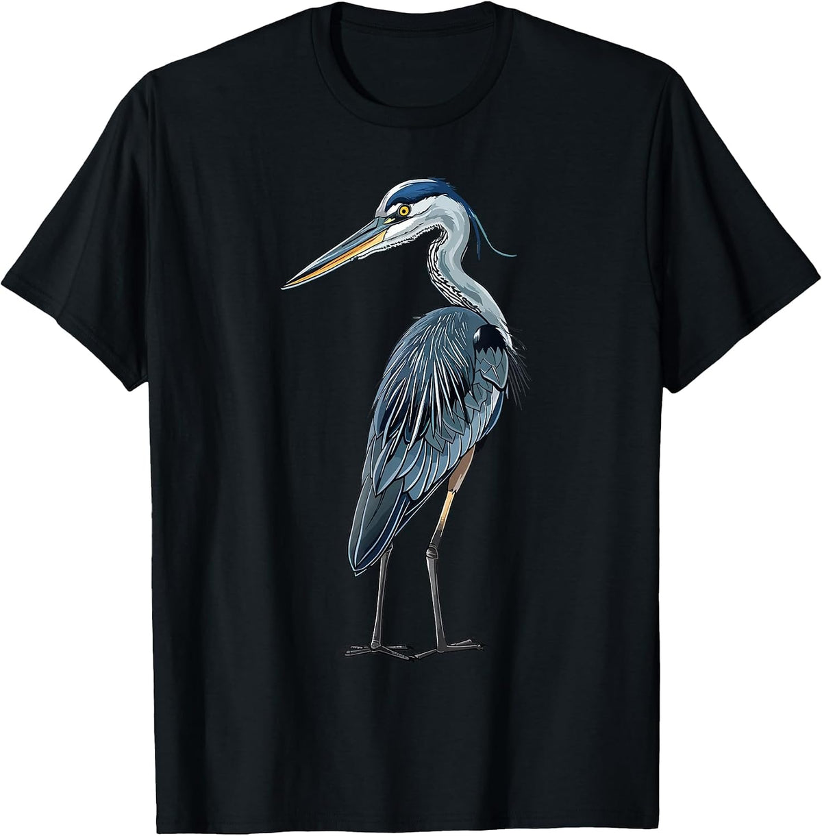 Blue Heron Bird Birding T-Shirt - Black
