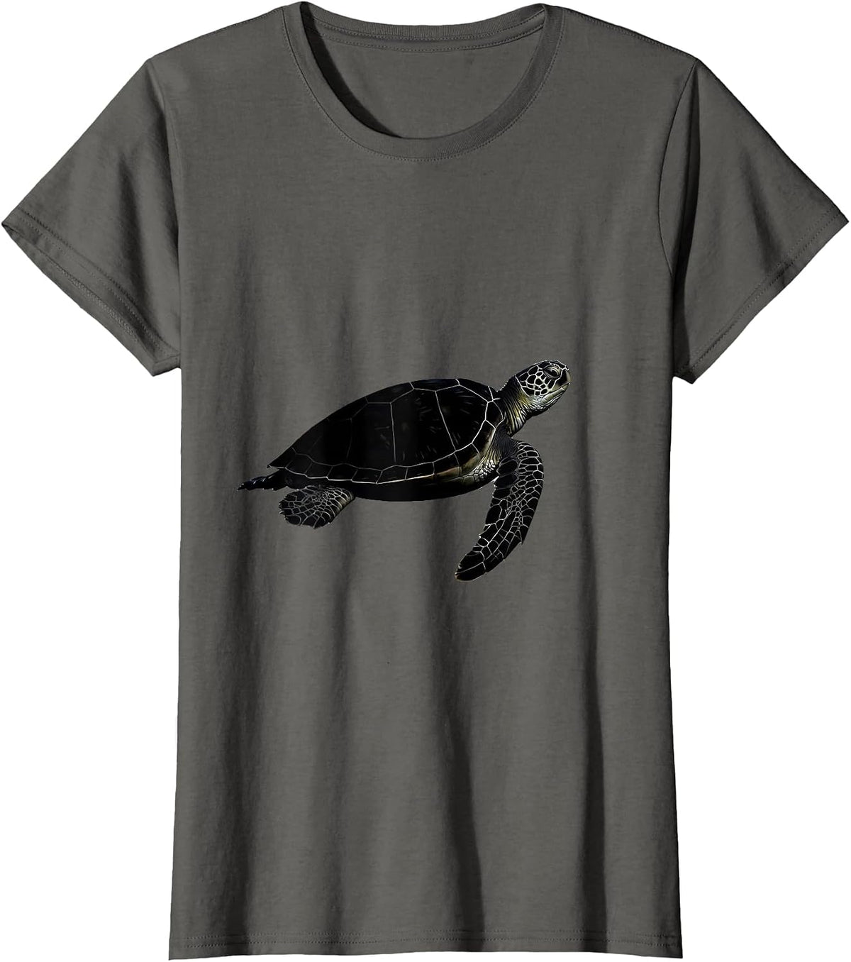 Women's Sea Turtle Silhouette Flat Novelty Ocean Animal Humor T-Shirt - Asphalt Grey