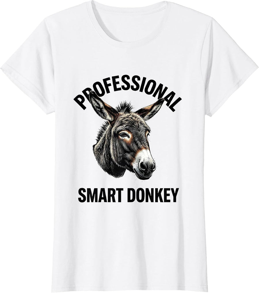 Women's Professional Smart Donkey Funny Farm Animal Humor Donkey T-Shirt - White