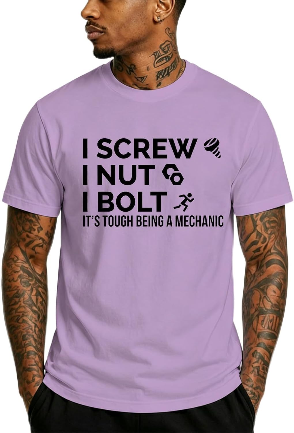 I Screw I Nut I Bolt It's Tough Being A Mechanic T-Shirt Funny Mechanic DT Adult T Shirt for Men - Crew Neck Purple