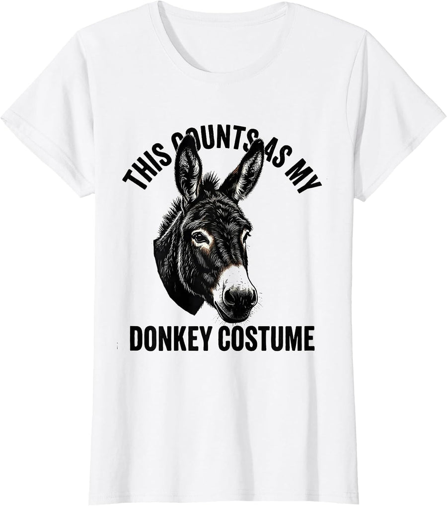 Women's This Counts As My Donkey Costume Funny Halloween Animal Face T-Shirt - White