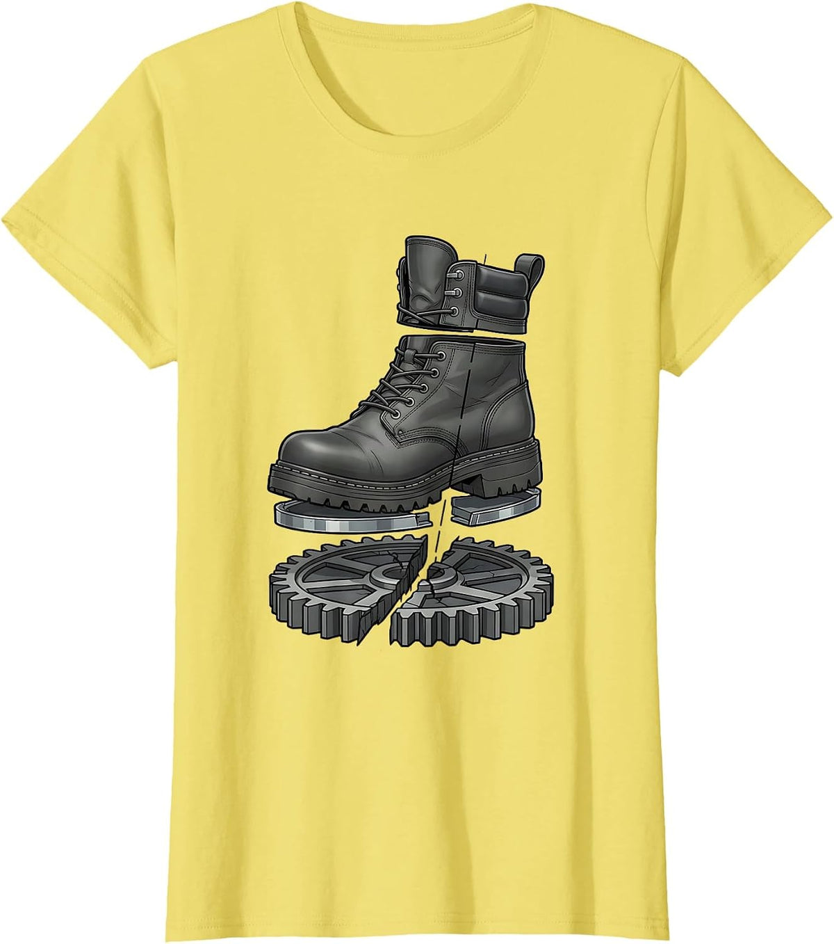 Mechanic Boot Stomping Gear Graphic Design T-Shirt - Lemon Yellow