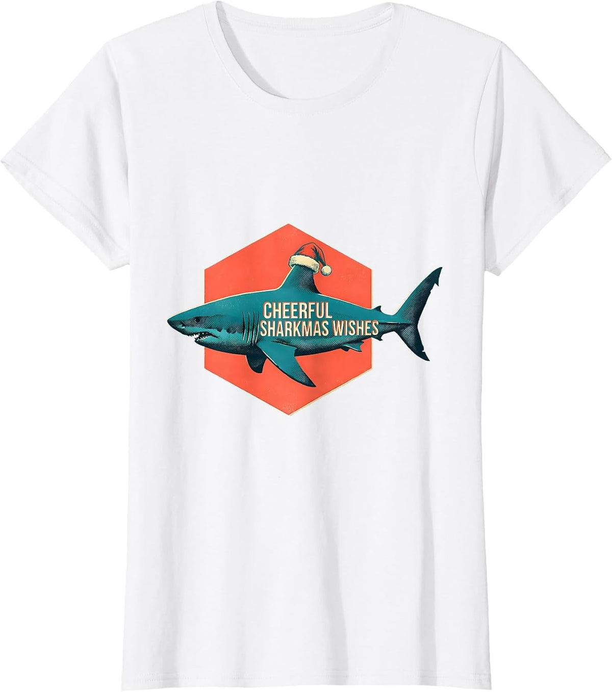 Cheerful Sharkmas Wishes Risograph Funny Shark Lover T-Shirt - White