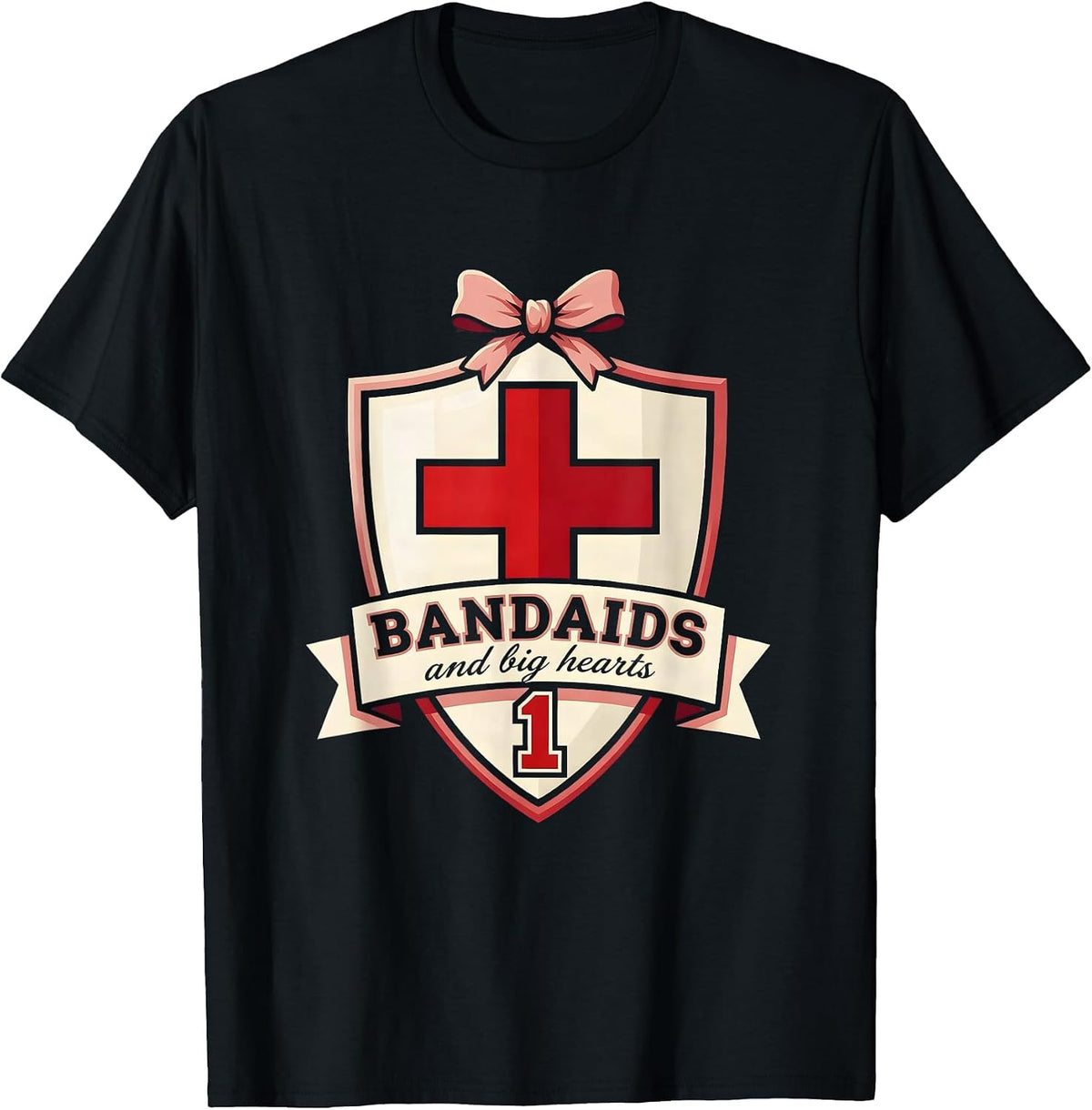Men's Bandaids and Big Hearts School Nurse Design T-Shirt - Black