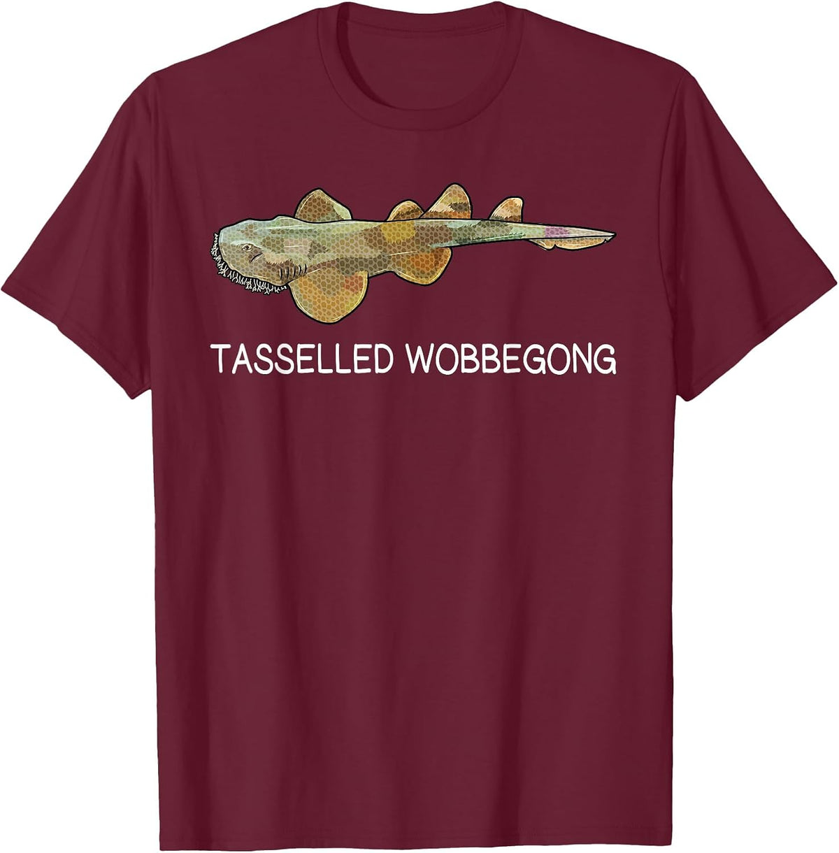 Wobbegong Shark Lover with Tassels T-Shirt - Burgundy