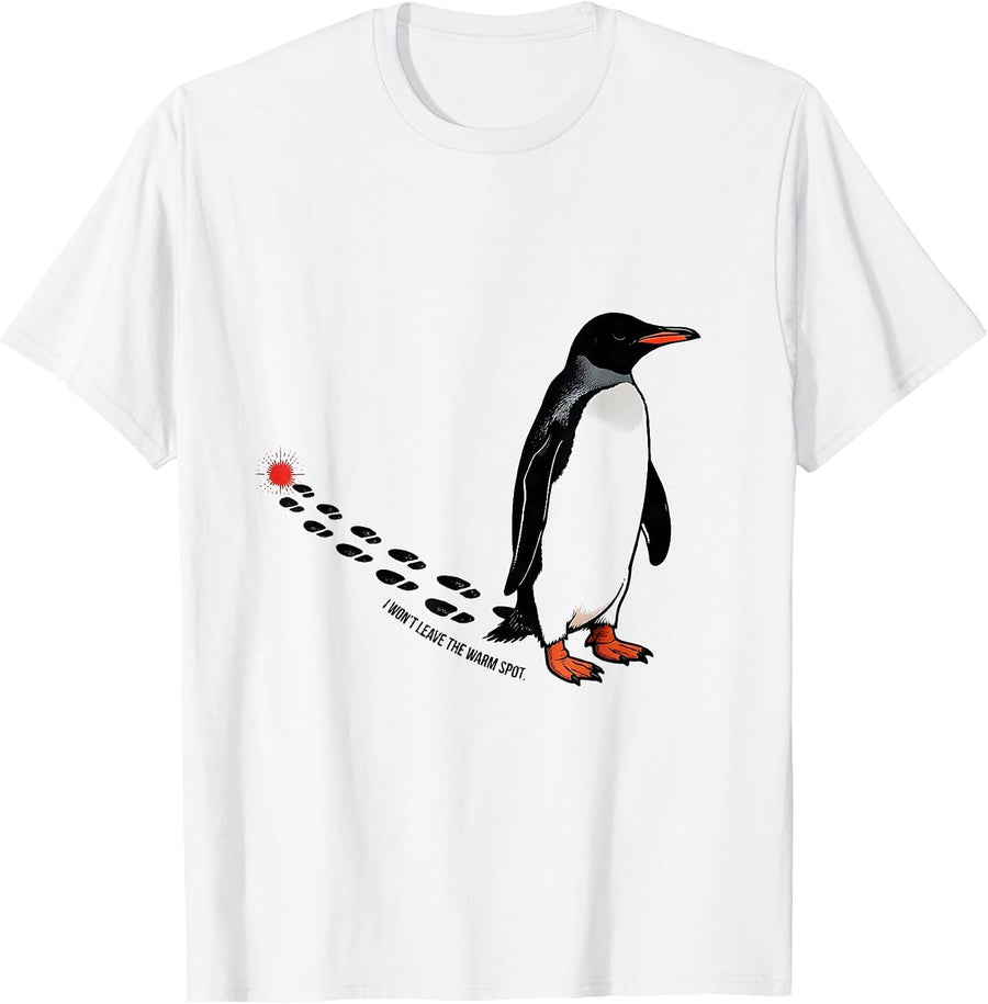 Men's I Won't Leave The Warm Spot Funny Penguin Lover Christmas T-Shirt - White