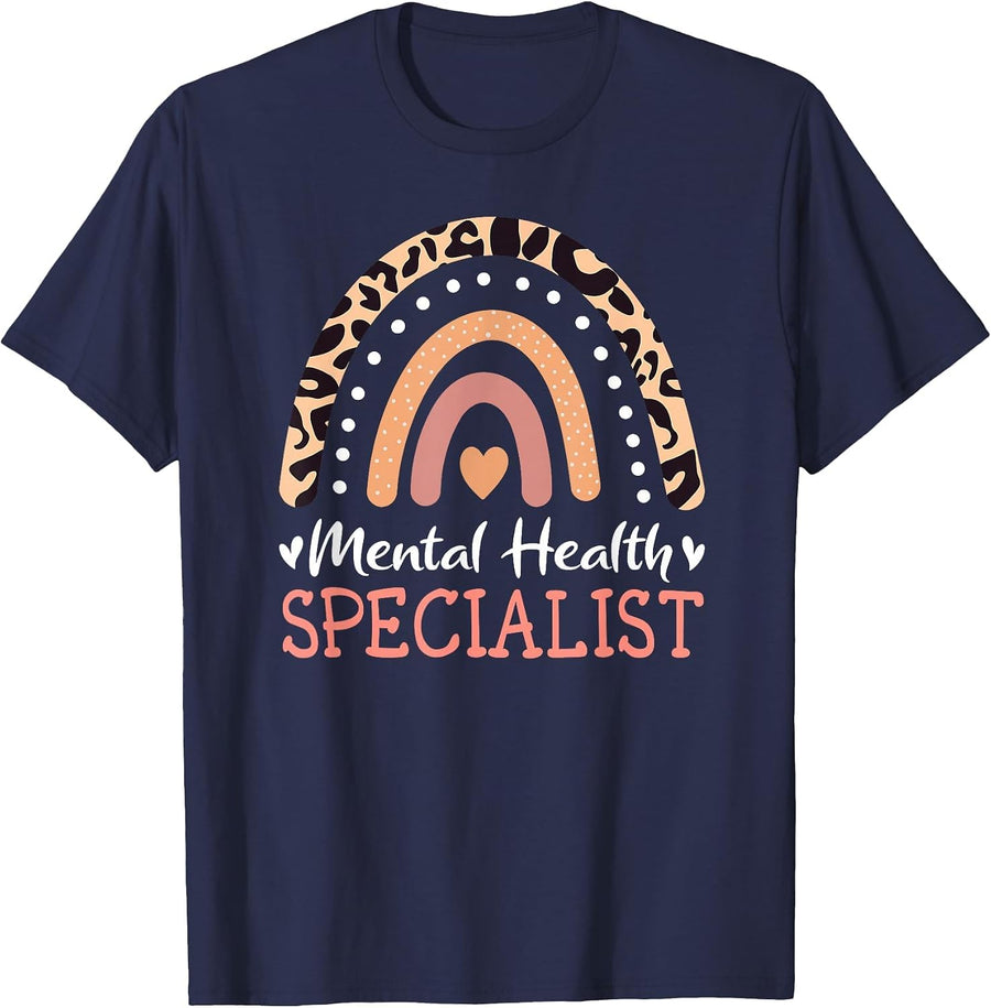 Mental Health Specialist Leopard Rainbow T-Shirt - Navy Blue