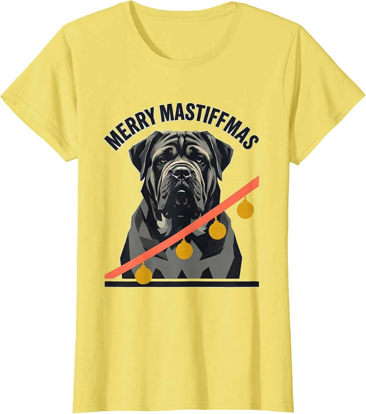 Women's Merry Mastiffmas Midcentury Modern Christmas Dog Breed Lover T-Shirt - Lemon Yellow