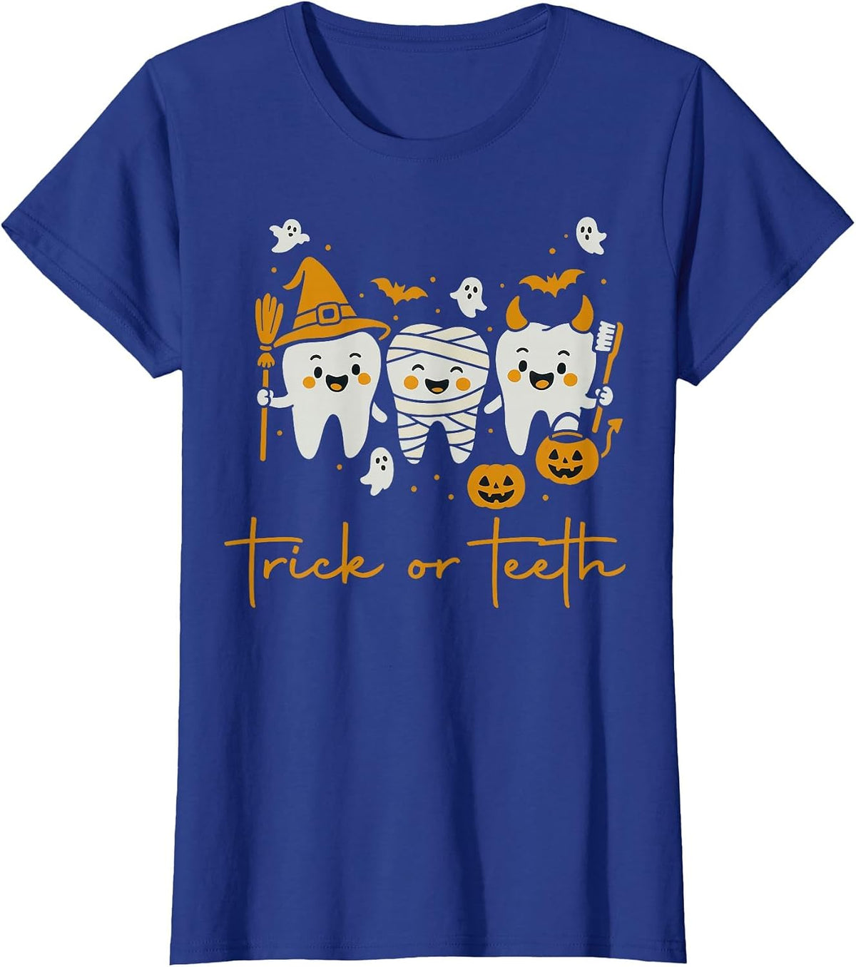 Funny Trick Or Teeth Dental Squad Halloween Dentist T-Shirt - Royal Blue