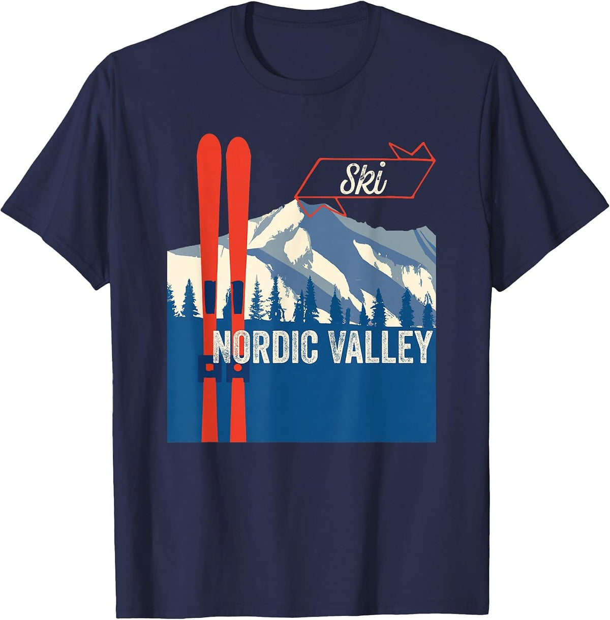 Nordic Valley Ski Gear - Nordic Valley Mountain Skiing T-Shirt - Navy Blue