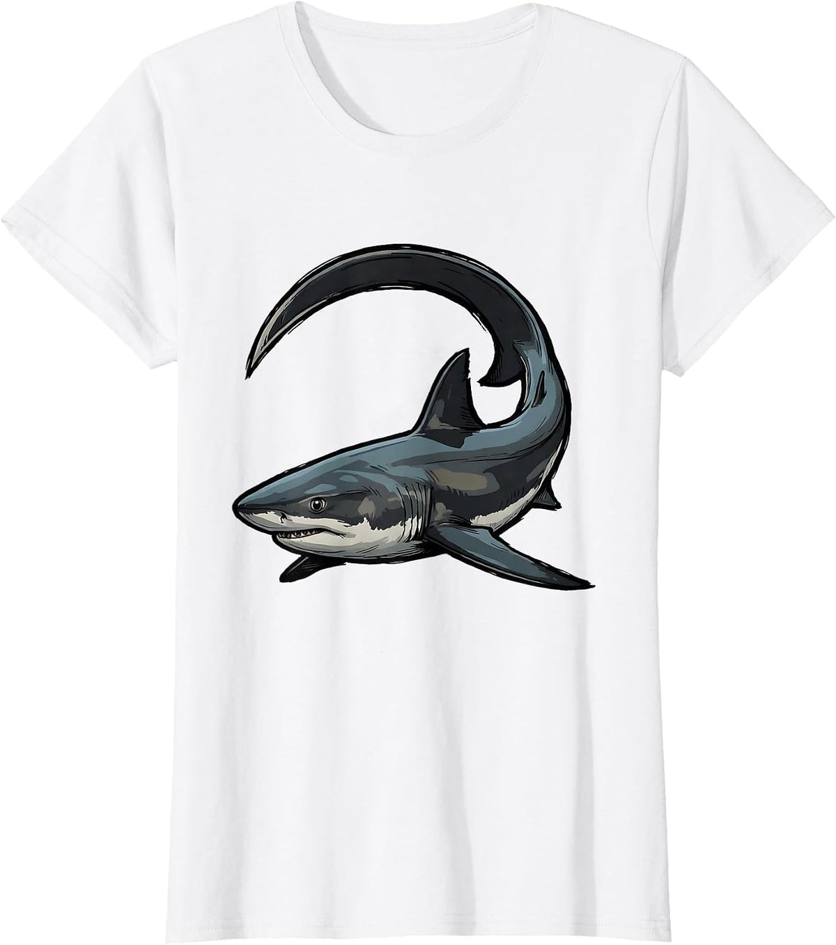 Women's Three-Quarter Thresher Shark Portrait Ocean Wildlife Lover T-Shirt - White