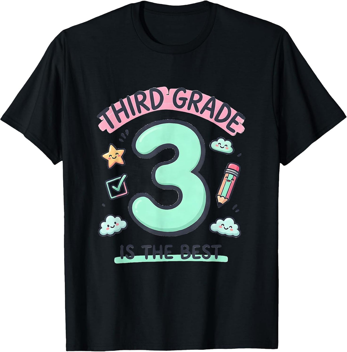 Men's Third Grade Is The Best Kawaii Stationery Doodle Back T-Shirt - Black