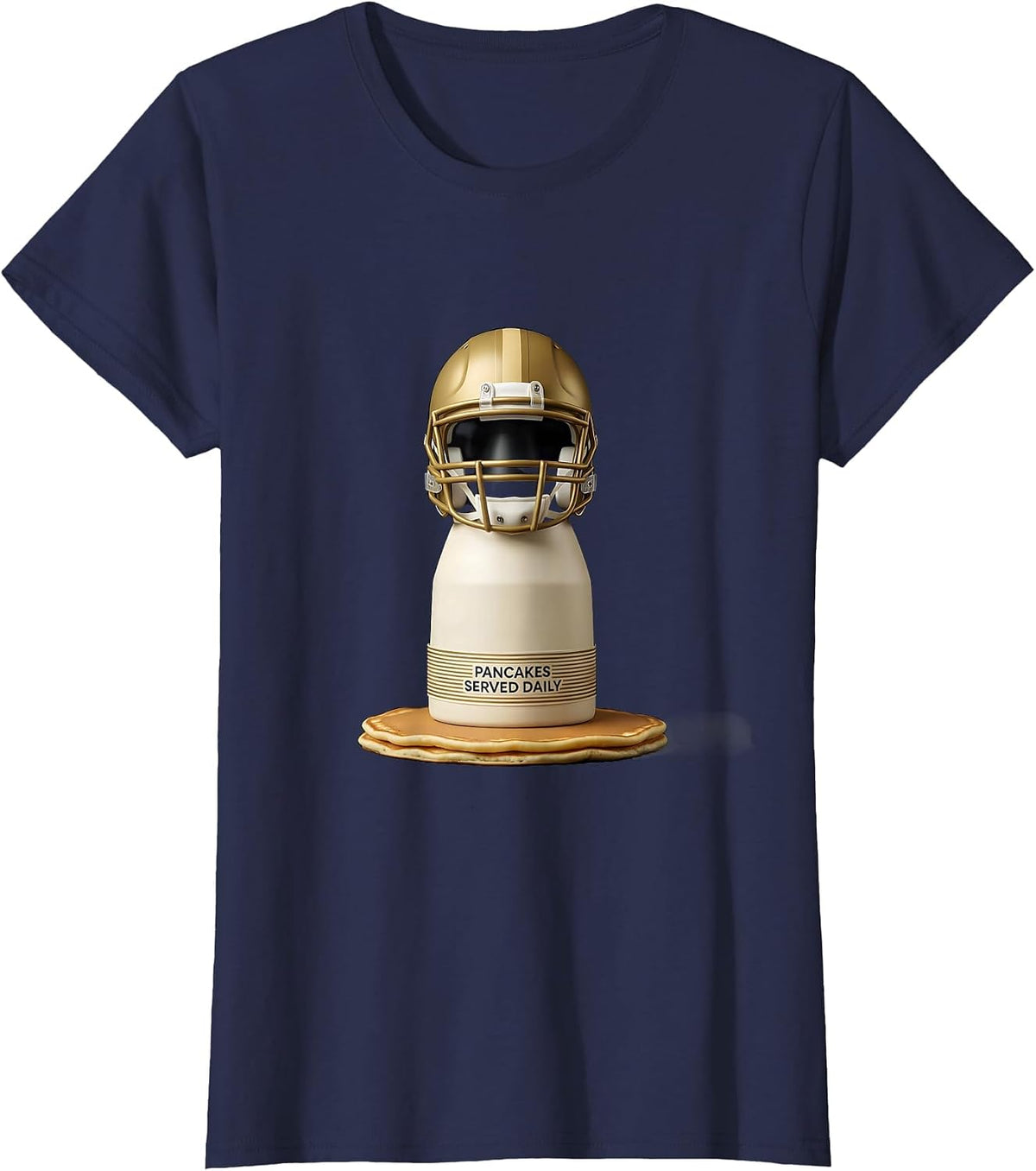 Women's Pancakes Served Daily Funny Football Lineman Hero Humor T-Shirt - Navy Blue