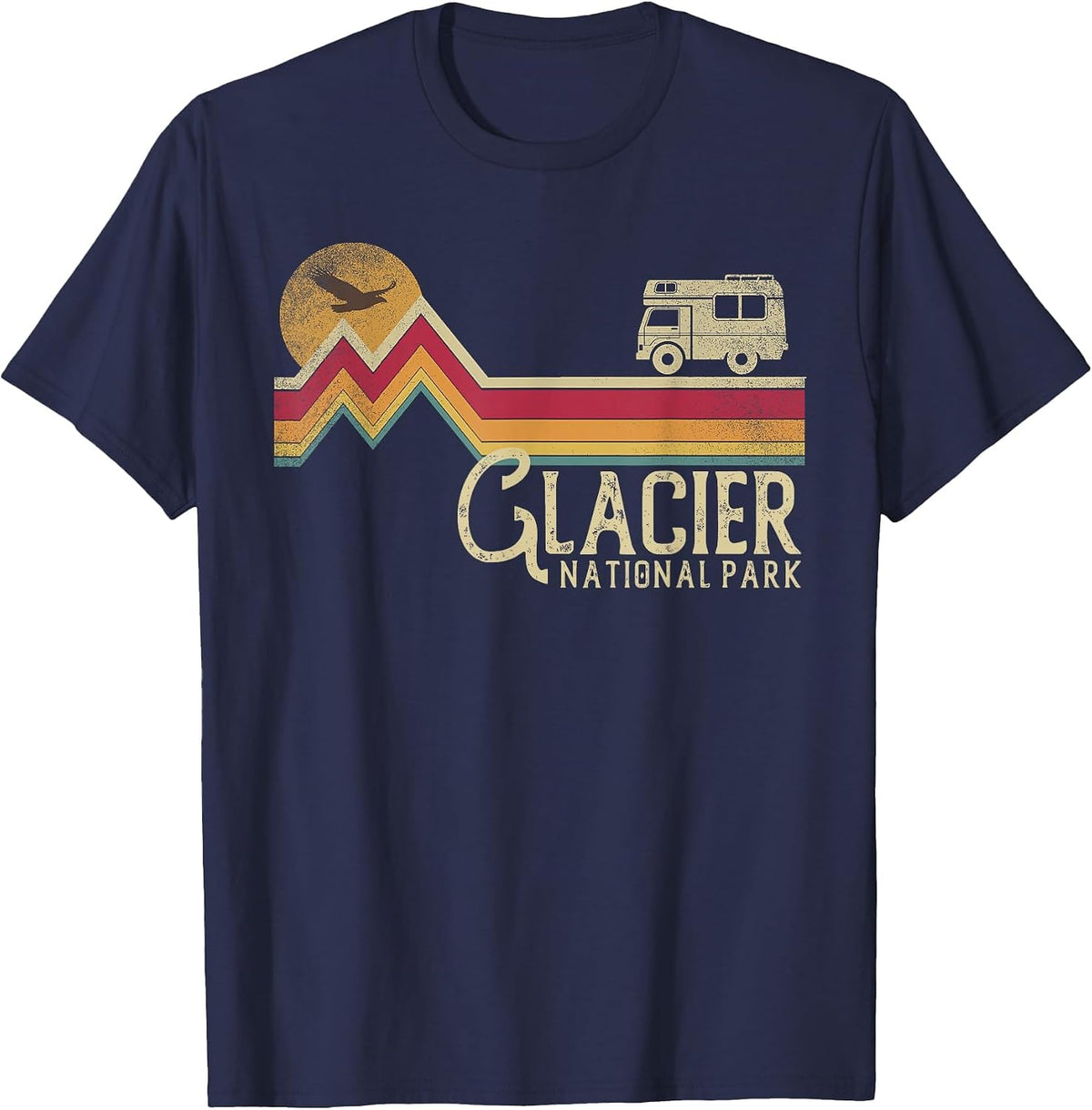 Glacier National Park Retro Style Mountain Vintage - Montana T-Shirt - Navy Blue