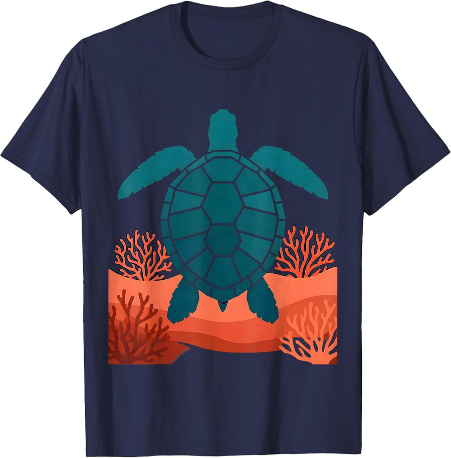 Brazil Sea Turtle Coral Reef Ocean Graphic T-Shirt - Navy Blue