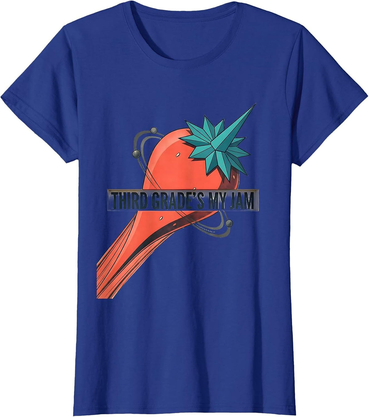 Women's Third Grade's My Jam Midcentury Modern Strawberry Back T-Shirt - Royal Blue
