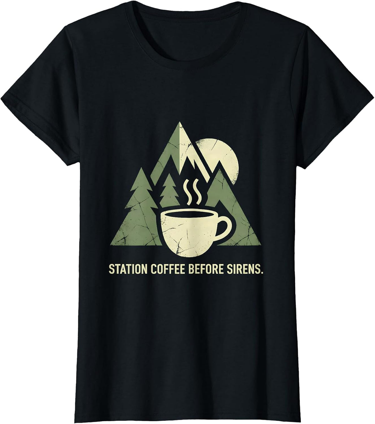 Station Coffee Before Sirens Funny Firefighter Fireman T-Shirt - Black