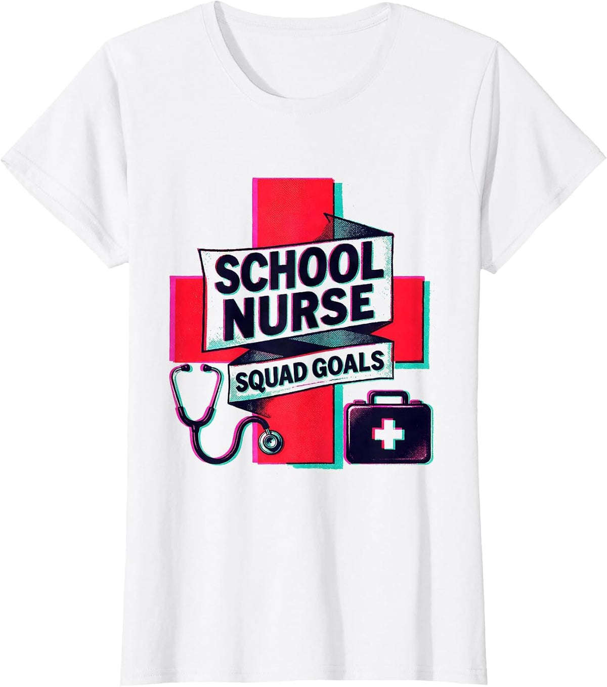 Women's School Nurse Squad Goals Graphic Design T-Shirt - White