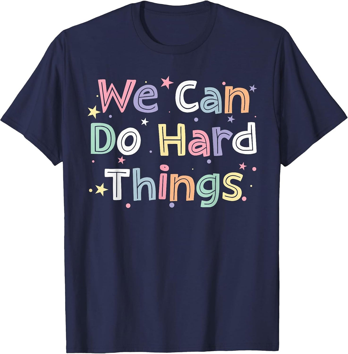 Retro We Can Do Hard-Things Womens Teacher Back to School T-Shirt - Navy Blue