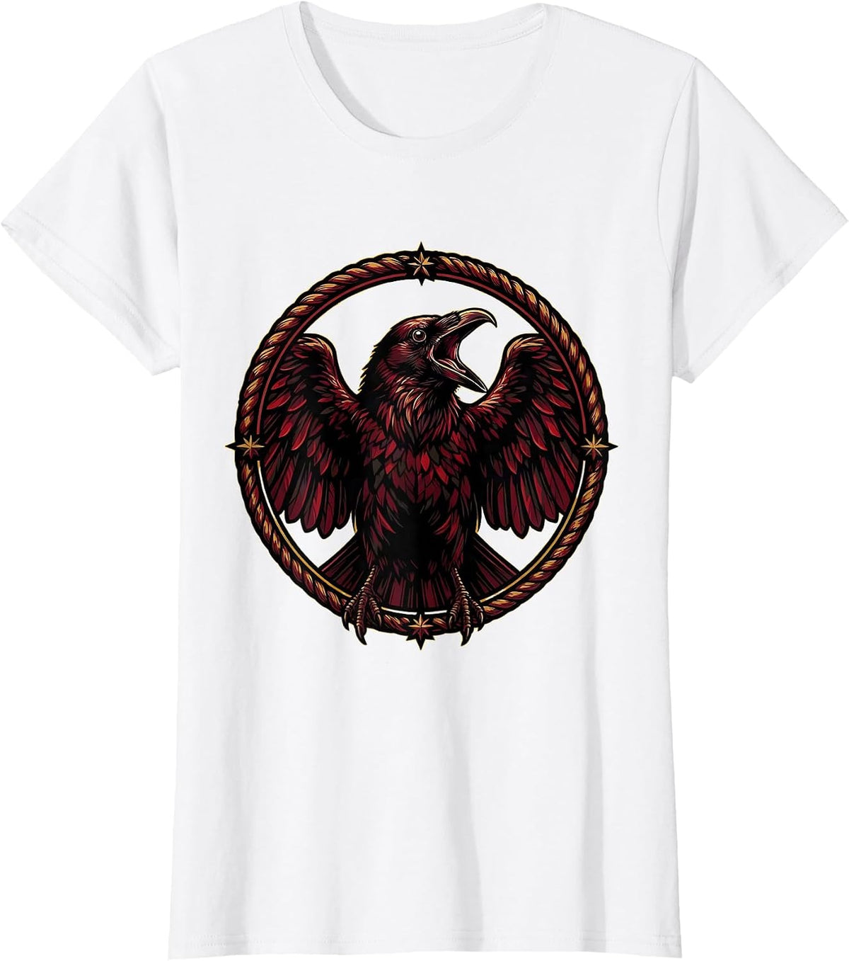 Women's Raven Mid-Caw Open Beak Illustration T-Shirt - White
