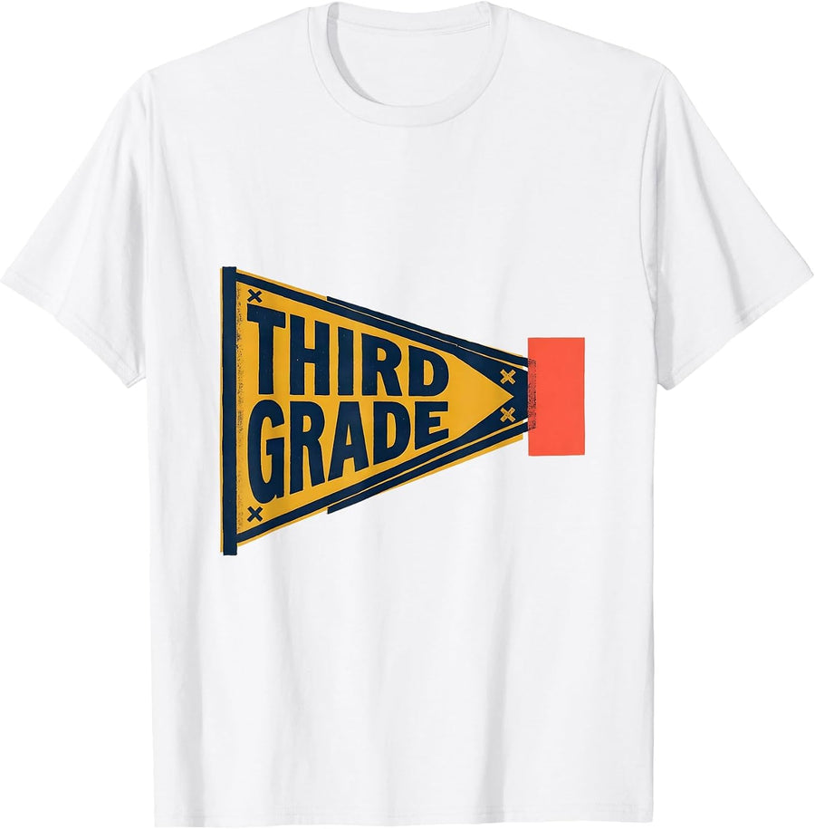 Men's Third Grade Screenprint Pennant Back To School Girl Student T-Shirt - White