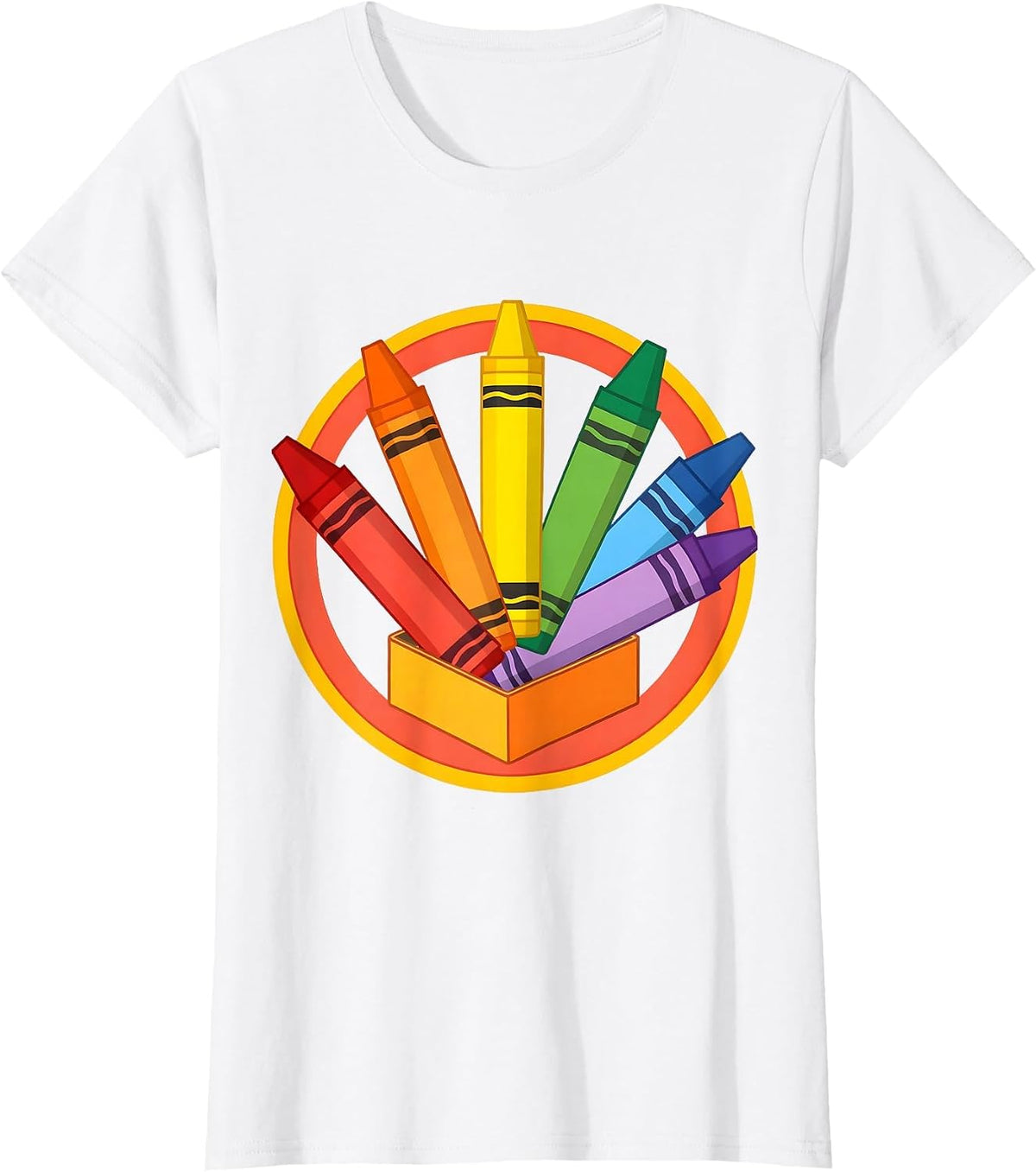 Crayon Box Rainbow Burst Preschool Art Design T-Shirt - White