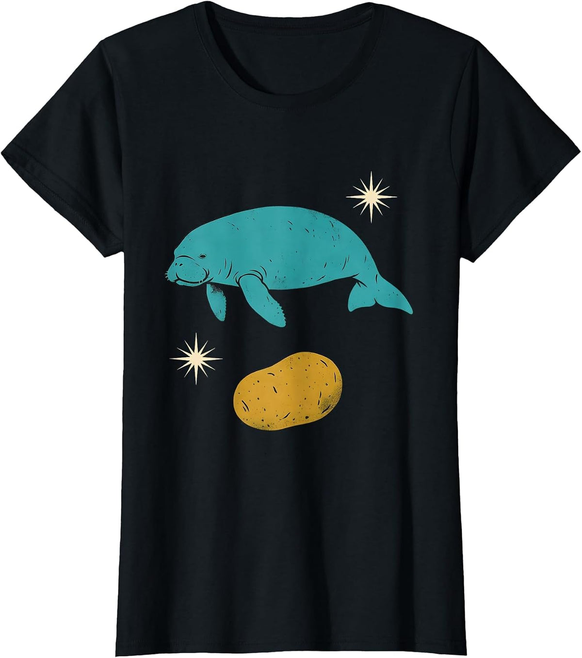 Women's Floaty Potato Manatee Sea Cow Midcentury Modern T-Shirt - Black