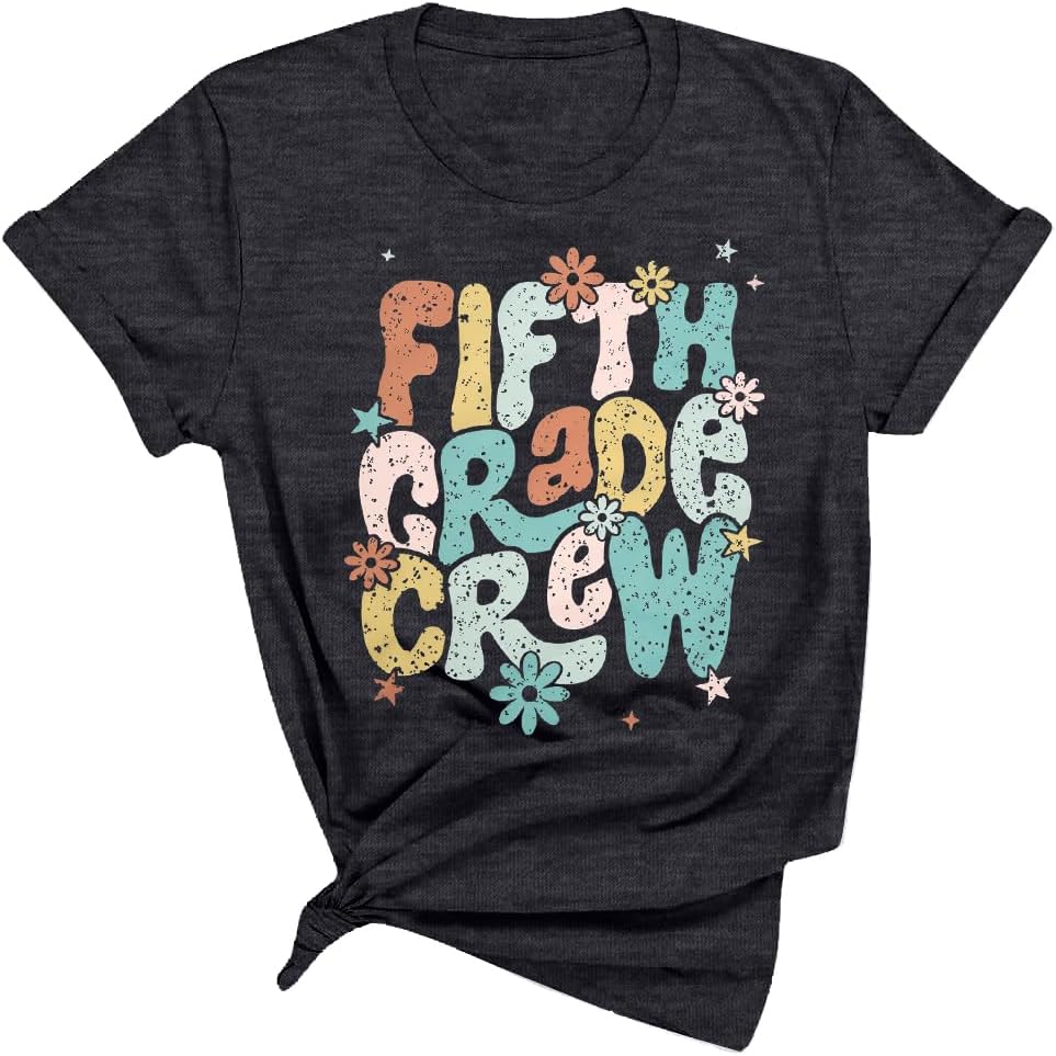 Teacher Shirt Women First Day of School T-Shirt Back to School Tshirts - Fifth Grade Grey