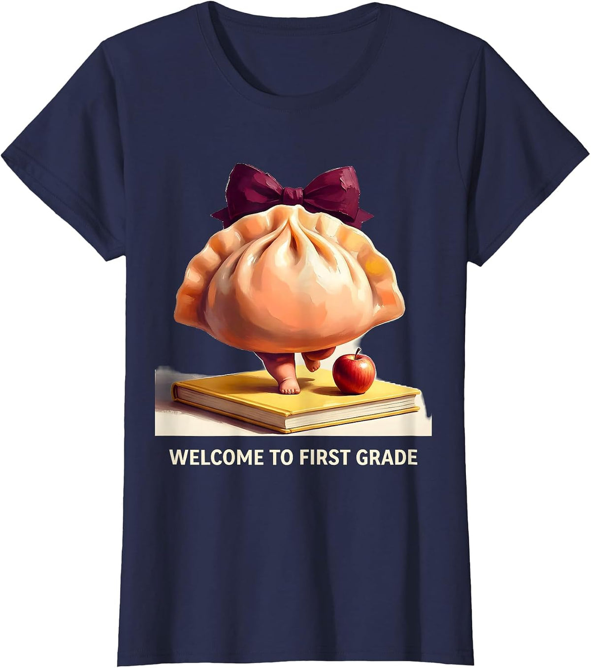 Women's Welcome to First Grade Cute Dumpling Girl Teacher Back T-Shirt - Navy Blue