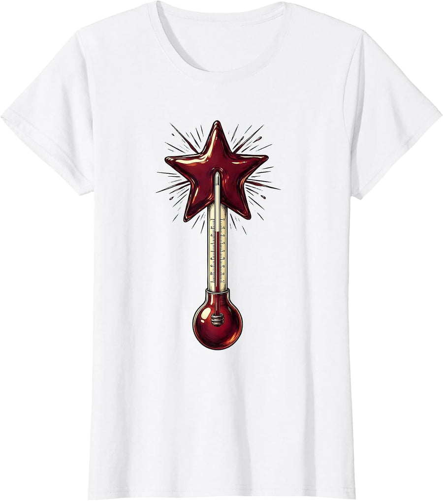 Women's School Nurse Star Thermometer Graphic Design T-Shirt - White