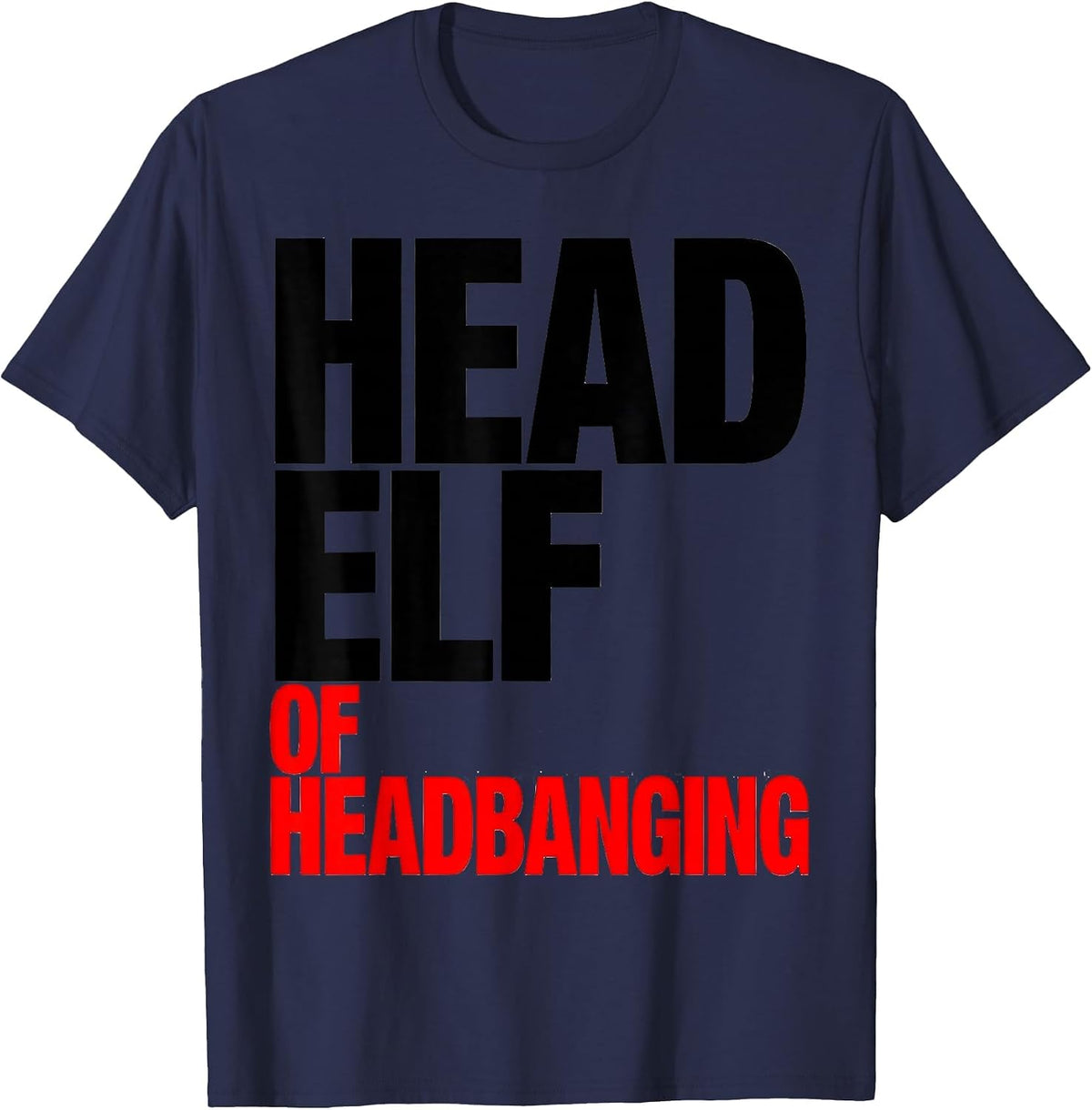 Men's Head Elf Of Headbanging Funny Heavy Metal Christmas Rock Fan T-Shirt - Navy Blue